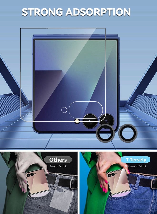 Tersely [2+1Pack] Screen Protector for Samsung Galaxy Flip 7 5G, 2 Pack 9H Tempered Glass Back Screen Protector+ 1 Pack Camera Lens Protector for Flip7 5G (2025) - Image 4